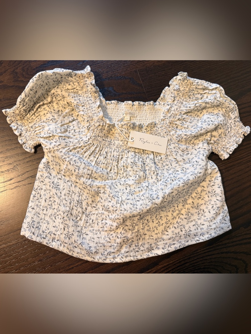 Rylee + Cru Cream Top with Gray Floral Print NWT 4-5yr
